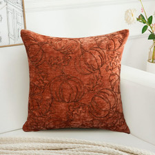 Fall Pumpkin Pillow Covers 18X18 Inch Burnt Orange Embroidered Decorative Soft C