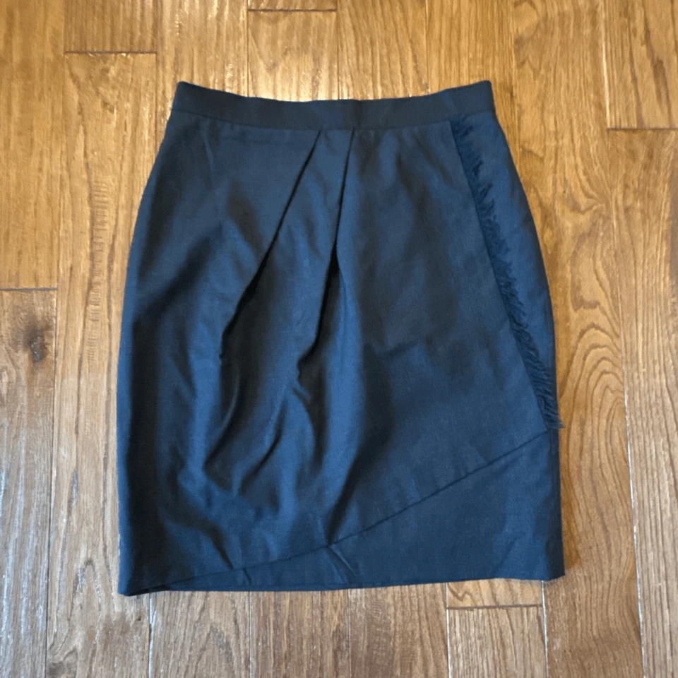 Brooks Brothers Italian wool charcoal grey fringe faux wrap skirt 4p - Image 2 of 4