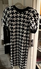 Carolina Herrera Black White Houndstooth Puff Sleeve Dress Size 4