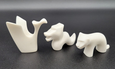 Red Asterisk Feng Shui Dragon Phoenix Tiger Mini Figurine Desk 3 pc Set Ceramic