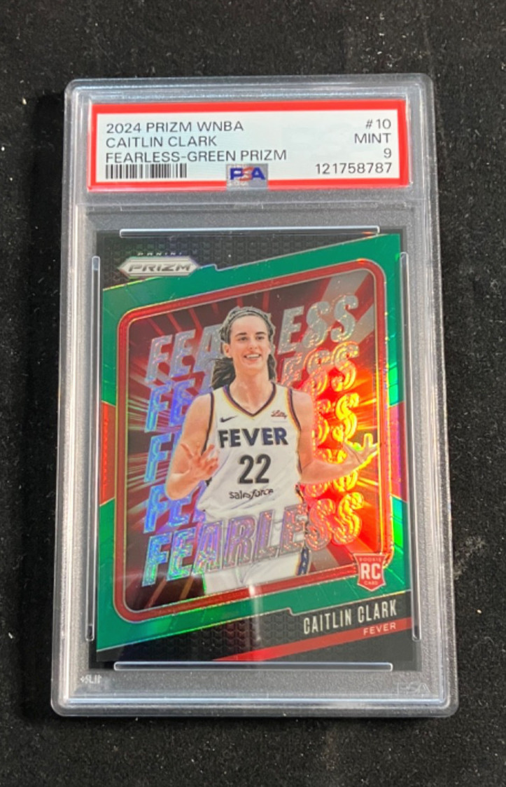 2024 Panini Prizm WNBA - Fearless Caitlin Clark #10 Green Prizm (RC) PSA MINT 9 view 1
