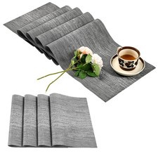 5 PCS Grey Table Runner Placemat Set Heat Resistant PVC Vinyl Woven Mat Pad