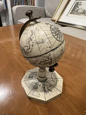 Miniature Stone and Brass Globe – Rotating World Desk Ornament Or Paperweight