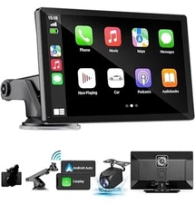 7" Wireless 2ch dash cam androidauto CarPlay Portable back up camera rv truck ca