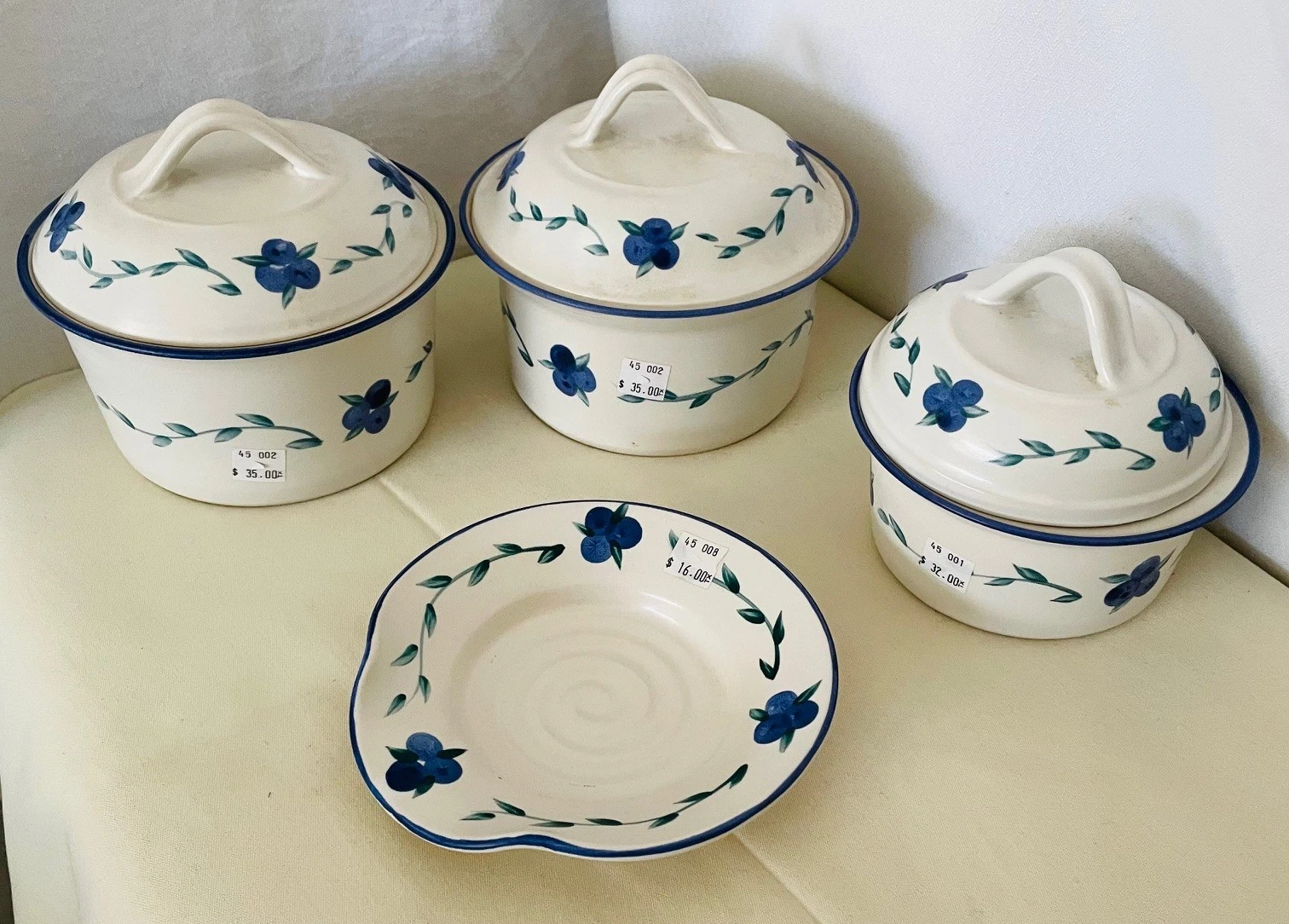 NEW! Canister Set (4 pcs) Blueberry Motif Handmade Pottery - Nova Scotia