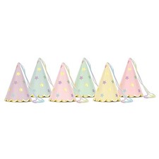 Pastel Stars Paper Party Hats with Satin Ribbon - Pack of 6