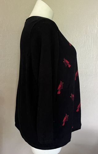 Catherines Womens Plus Size Button Front Cardigan Sweater Black Red Cardinals 2X - Picture 6 of 7