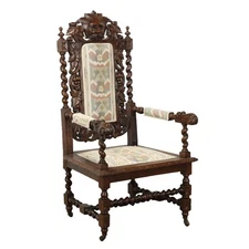 Antique Armchair Neo-Renaissance Oak Fabric XIX-XX Century Original