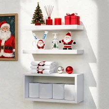 White Floating Shelves Set of 3, Modern Bathroom Shelves Wall Mounted Shelves...