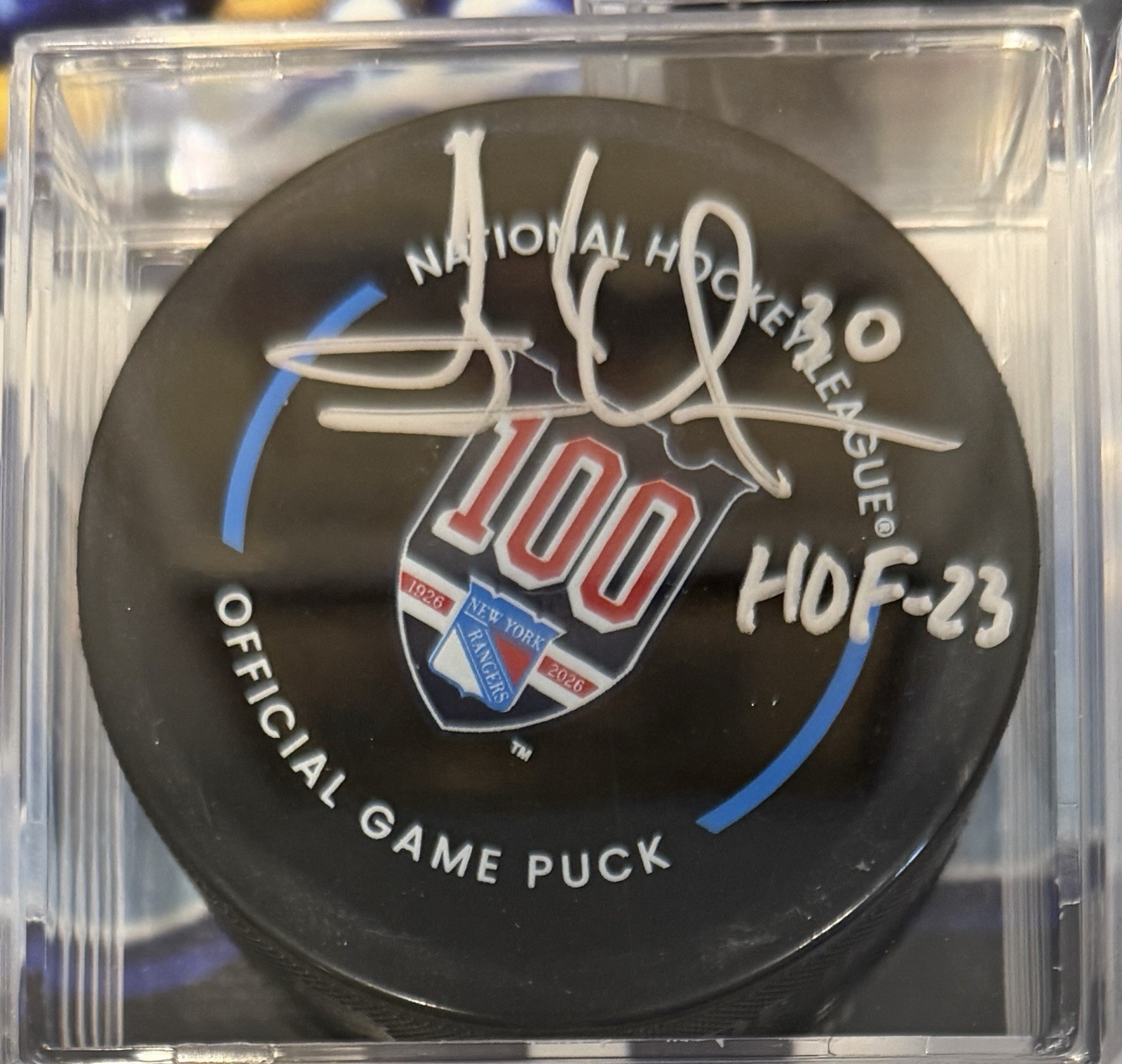 Henrik Lundqvist Signed/Inscribed HOF23 Puck - NY Rangers Fanatics Authentic