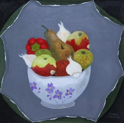Stefula, Dorothea (1914-1997) Ölgemälde ROTE ÄPFEL WEISSER KNOBLAUCH - 1980 - Bild 1 von 4