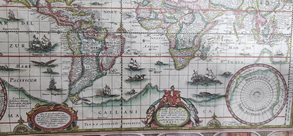 WILLEM BLAEU 1645 - 14" BY 11"  WORLD MAP (VINTAGE REPRODUCTION PRINT) - Image 2 of 4