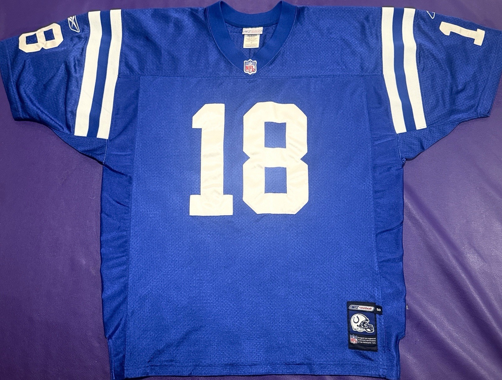 Authentic Peyton Manning #18 Indianapolis Colts Helmet Tag Reebok Jersey 50