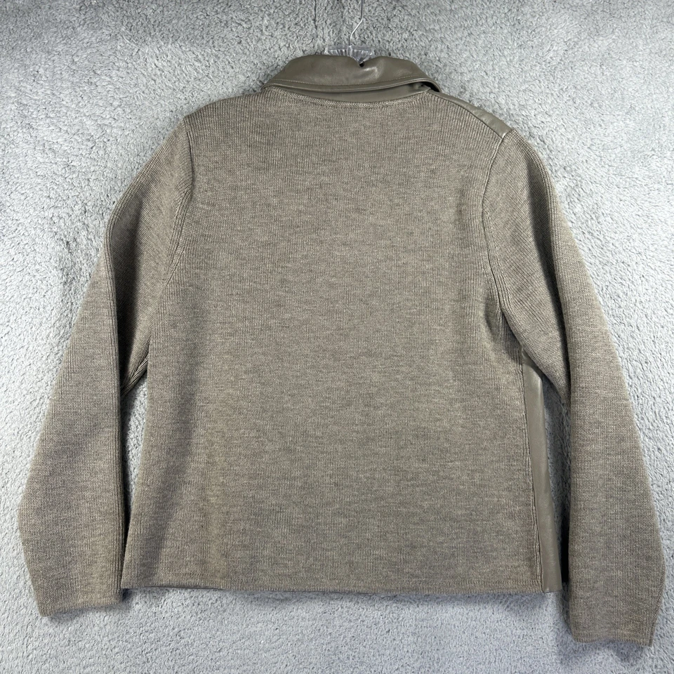 Pendleton Jacket Womens Medium Petite Beige Leather Merino Wool Full Zip Coat - Image 2 of 4