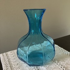 Vintage Tiara Indiana Vetro Coloniale Bottiglia Acqua Orizzonte Vaso Blu 8"