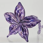 Vntg Art Glass Flower Purple Blue Murano Style Handblown w/Curved Stem