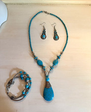 Bombard Turquoise Jewelry Set w/ Crystal Silver Necklace Bracelet Earrings