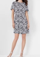 Ann Taylor XXSP Petite 00 Dress Navy White Print Paisley Print Tie Waist Belt