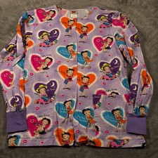 Vintage Y2K Betty Boop Scrub Top Womens Small Purple Sweet Betty Rock Pearl Snap