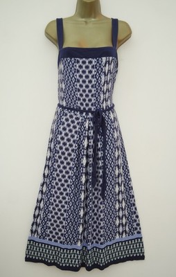 MONSOON NAVY PRINT JERSEY STRAPPY MIDI SUN DRESS SIZE 18 TIE WAIST