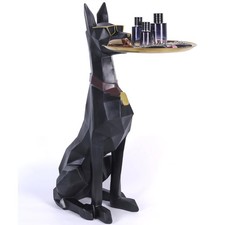 suruim Geometric Dog Accent Table with Tray Butler Statue Animal Side Table f...
