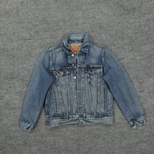 Levi's Jacket Girls Medium Blue Denim Trucker Jean Button Front Distressed Youth