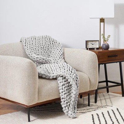 Bearaby Cotton Hand-Knit Weighted Blanket 25 Ib 48''x 72'' Moonstone Grey