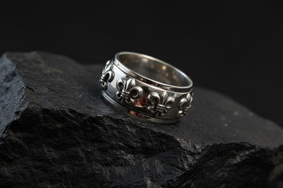 Fleur De Lis Spinner Ring 925 Sterling Silver Unisex 10.8mm Band Anxiety FidgetF