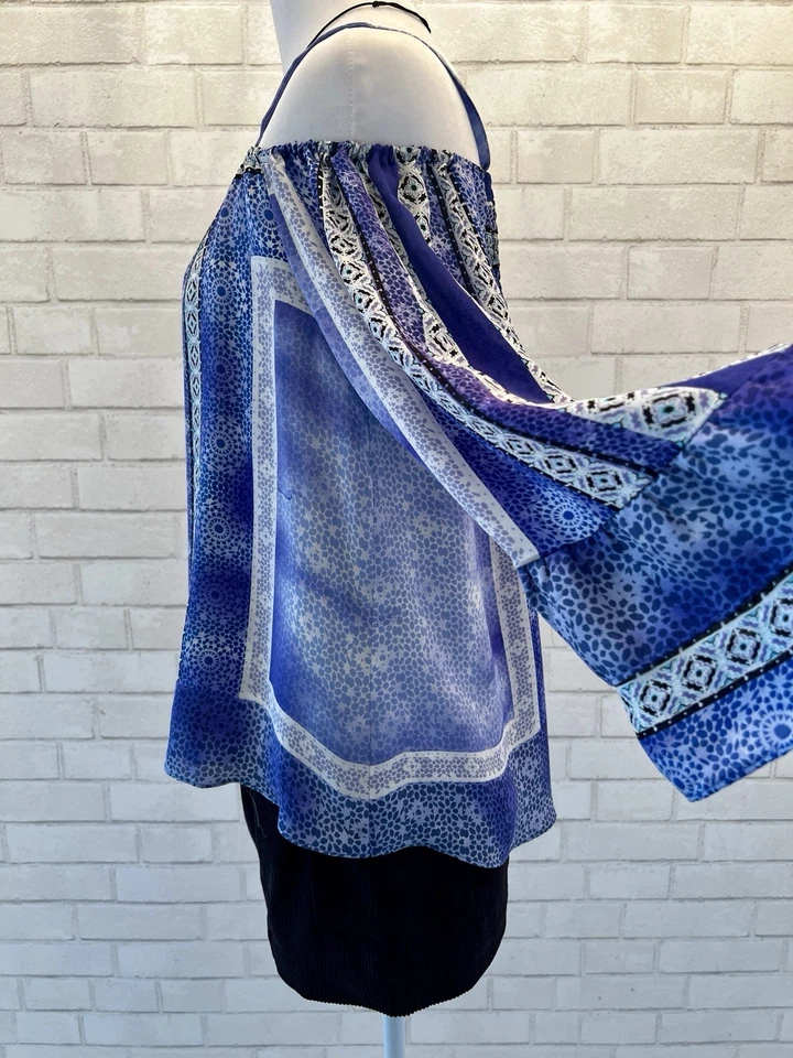 Parker женщин 100% шелк с плеча блузка синий печать новый с Ярлыками размер XS - Изображение 4 из 4