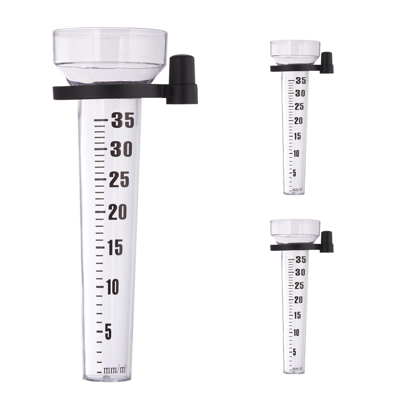 Lot de 3 pluviomètres de jardin avec fixation thermoplastique verte graduation 35 mm