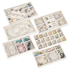 Set of 6 Velvet Jewelry Tray Stackable Jewelry Drawer Organizer Inserts 