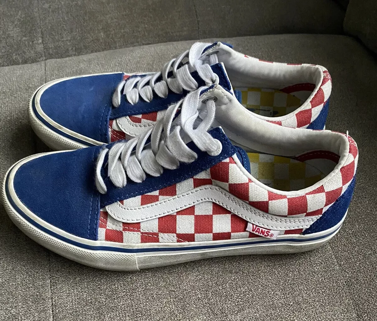 Vans Old Skool Checkerboard Blue &amp; Red Suede Skate Shoes 4.5 |