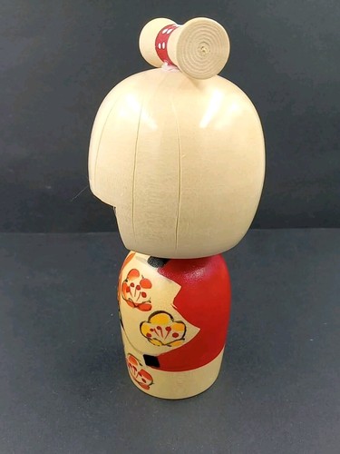 vtg Japanese Japan Wood KOKESHI Doll SOSAKU yellow orange floral kimono 5.5" - Picture 6 of 12