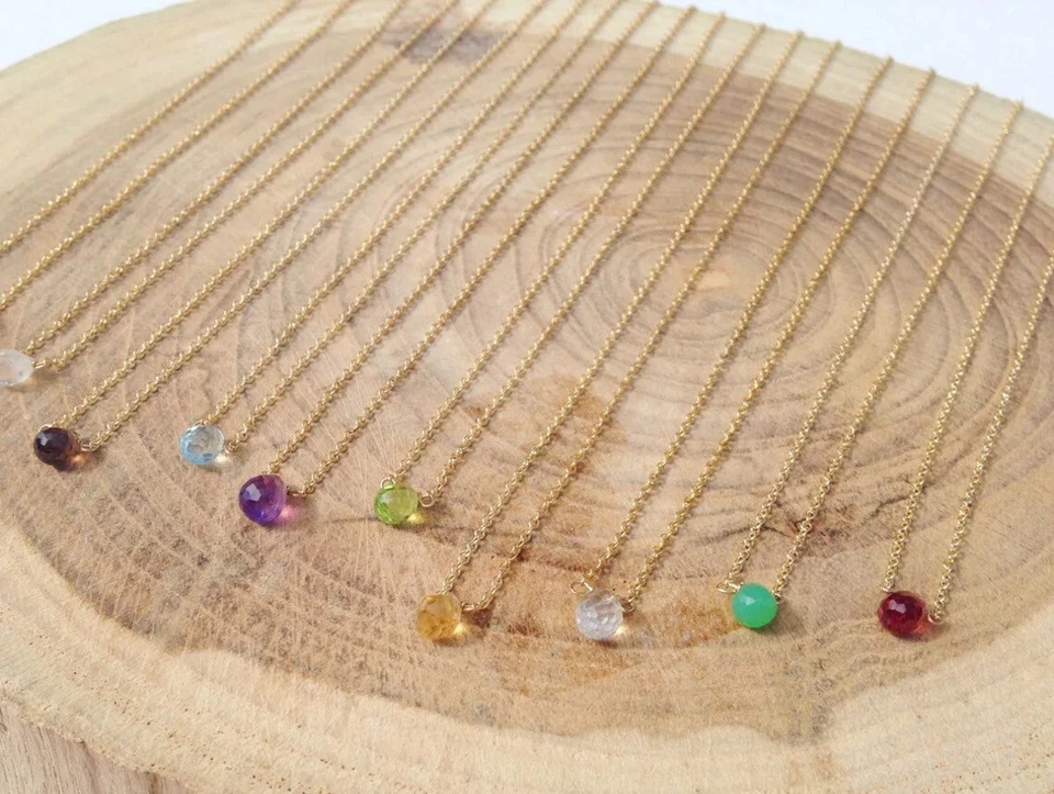 Изящное ожерелье ручной работы с камнями каплями Custmize из золота 14 карат с минималистским дизайном - Изображение 3 из 4