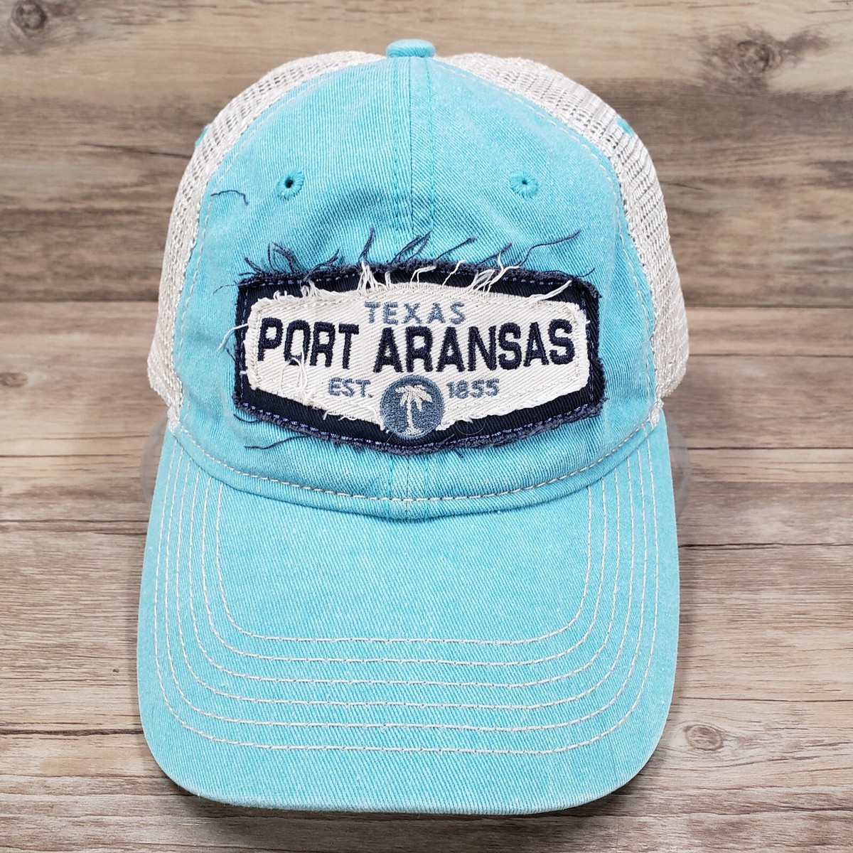 Port Aransas Texas Hat Cap Distressed Patch Blue Mesh Snapback Blue 84