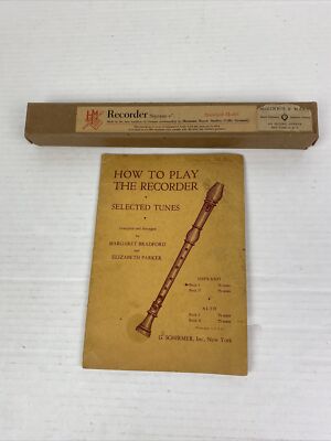Vintage Hermann Moeck Recorder Soprano c German Box Manual Maple Wood Collect