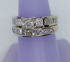 3.0 Ct Princess Cut Natural Diamond Engagement Ring 14k White Gold Set