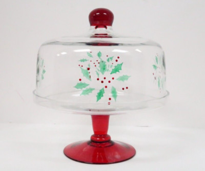 GORHAM FESTIVE HOLLY PEDESTAL CAKE PLATE W/ 9'' DOME