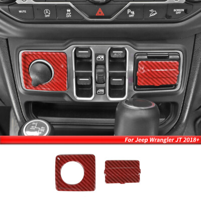 Cigarette Lighter & USB Socket Cover Trim For Jeep Gladiator JT 2020+ Red  Carbon
