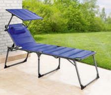 XXL Aluminium Gartenliege Sonnenliege Strandliege gepolstert Blau 48 cm Höhe
