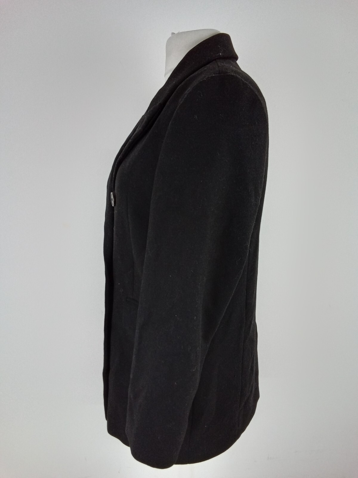 Women's M&S Trench Coat Size 14 Black Flannel Peak Lapels Button Midi