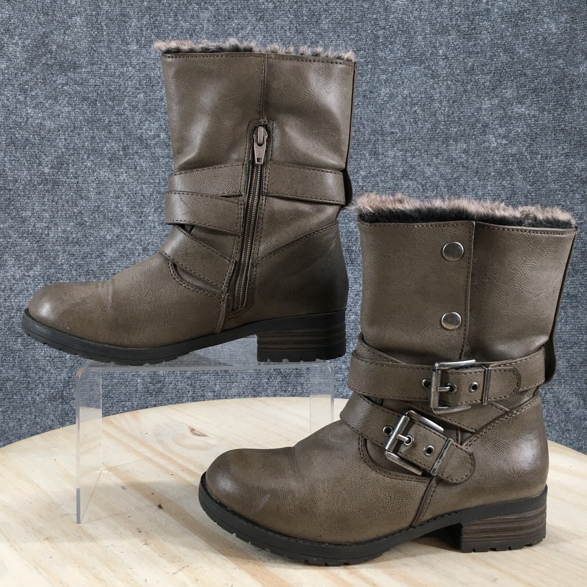 Casual Biker Boots Womens 6 Insulated Side Zip Buckle Boot