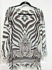 Zebra fringe trim sheer tunic sz M B/W