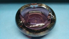 Vintage MCM Colored Glass Ashtray Heavy Round 6" Murano?? Almost 4 Pounds.