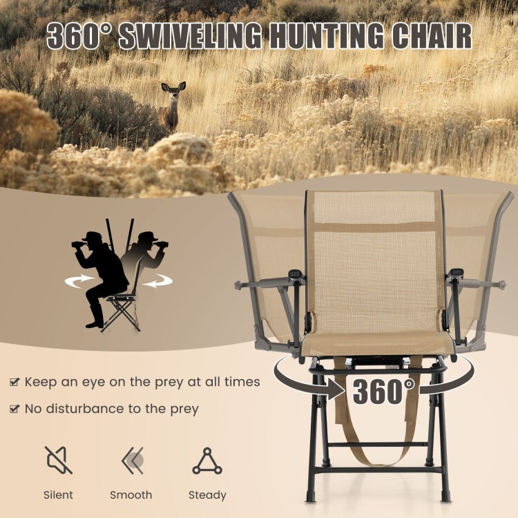 Foldable Portable Outdoor Camping Swivel Hunting Chair w/ Armrest