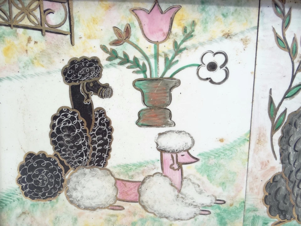  Aida Whedon, Signed Poodle Black and White Painted Tile Stix Baer Fuller Artist - Image 4 of 4