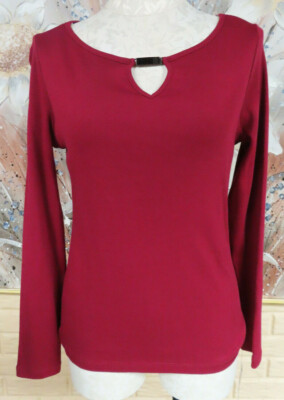 NWT RAFAELLA COTTON SZ SMALL RUBY WINE KNIT PULLOVER WITH ROUND CUTOUT NECK.  