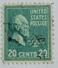 US POSTAGE ~ James A. Garfield ~ Green 20₵ Stamp ~ Cancelled/Posted ~ c.1938 -21