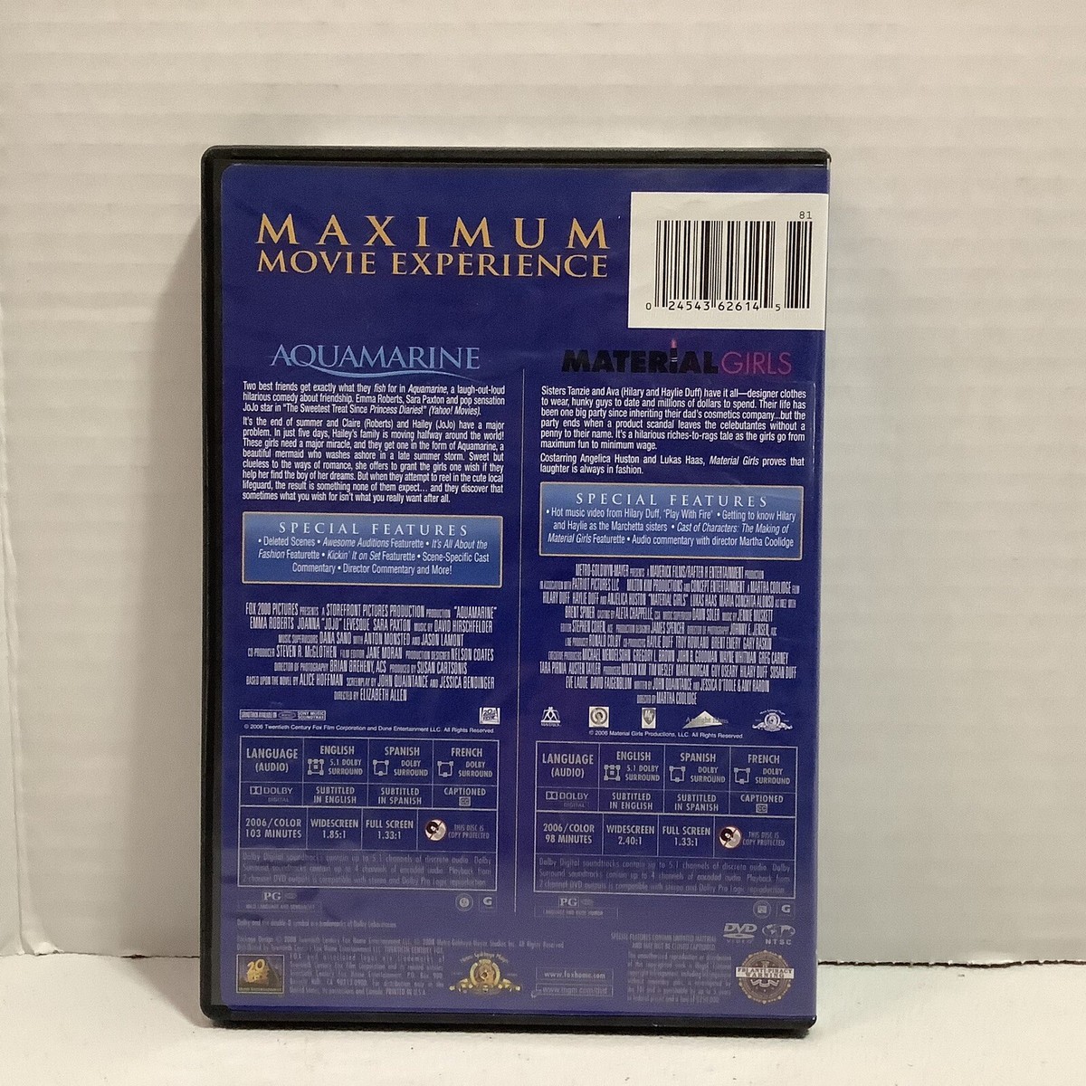 Aquamarine/Material Girls Double Feature DVD, MULTIPLES SHIP
