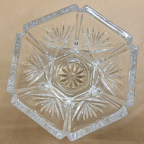 GORHAM FIRMADO ABANICO DE CRISTAL PATRÓN PALMA CUENCO 6 CARAS 5" W X 3 1/2" T GOR17 COMO NUEVO - Imagen 5 de 6